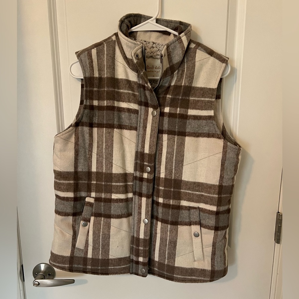 BOGO: Altar'd State Brown and Cream Plaid Vest